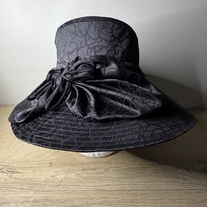 Giovannio Florence New York Women Black Floral Wide Brim Sun Hat Church Bow Cap